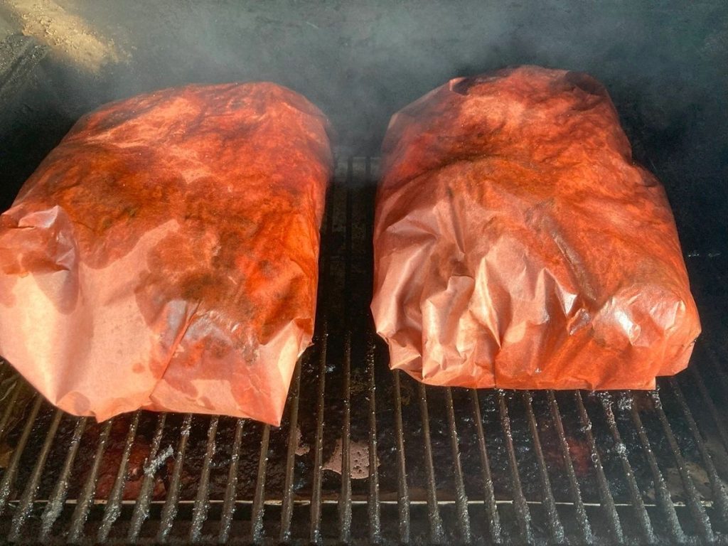 Pork Leg Roasts wrapped single ply in Oren Pink Butcher Paper at 74C