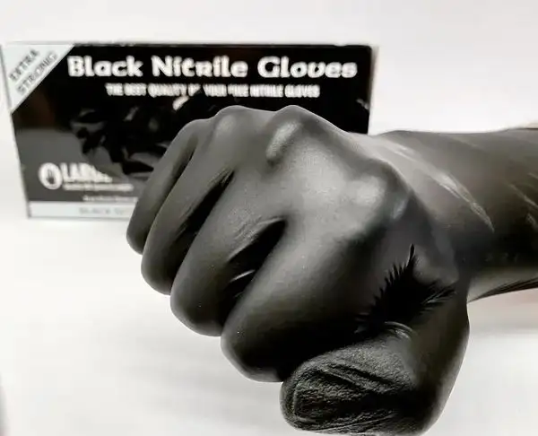 Medium Black Nitrile Gloves - Box of 100. Short cuff length