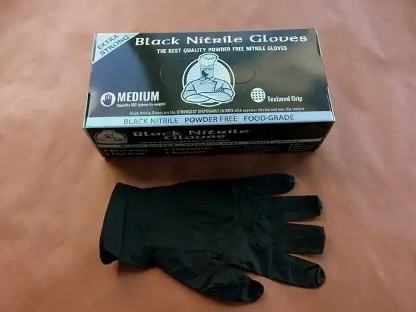 Medium Black Nitrile Gloves - Box of 100. Short cuff length - Image 2