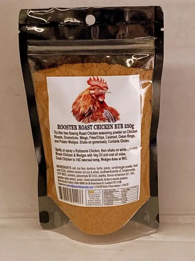 ROOSTER ROAST CHICKEN RUB 250g Bag. Our Gourmet Smokey Chicken Salt