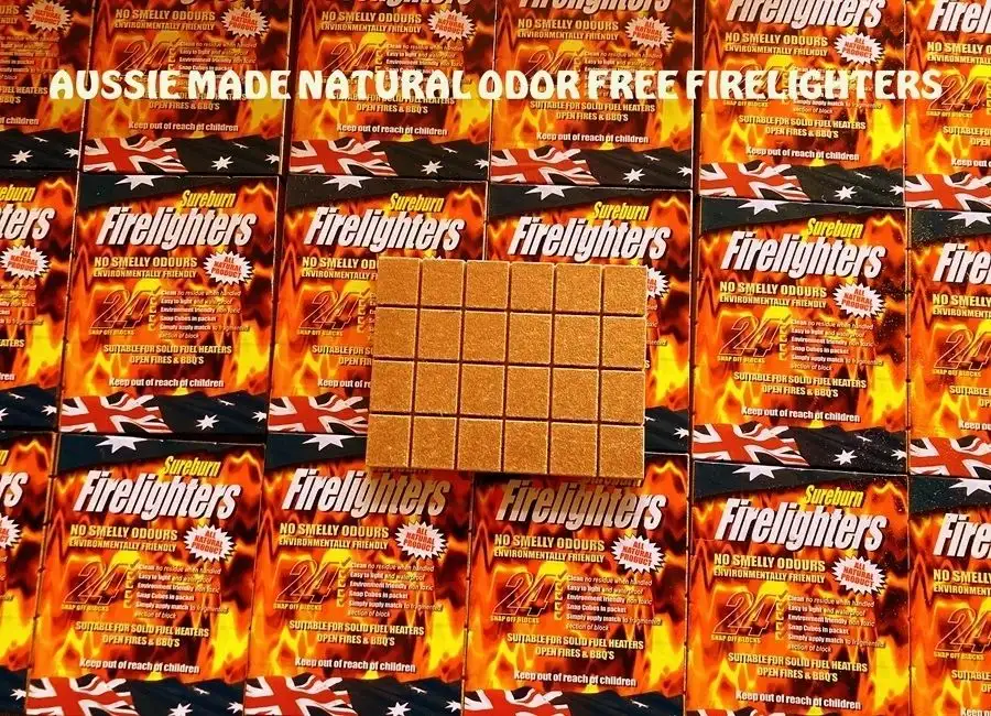 SUREBURN Natural Fire Starters 24 large block Pack. Starts in a jiffy and has 10min+ Burn time. Aus made Fatwood $6+gst