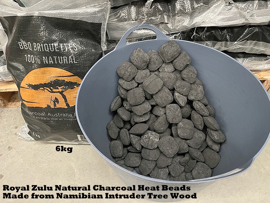 6kg Royal Zulu Natural Charcoal Namibian Heat Beads. Chemical Free Pure charcoal pillows for Grilling, Braai, Smoking.